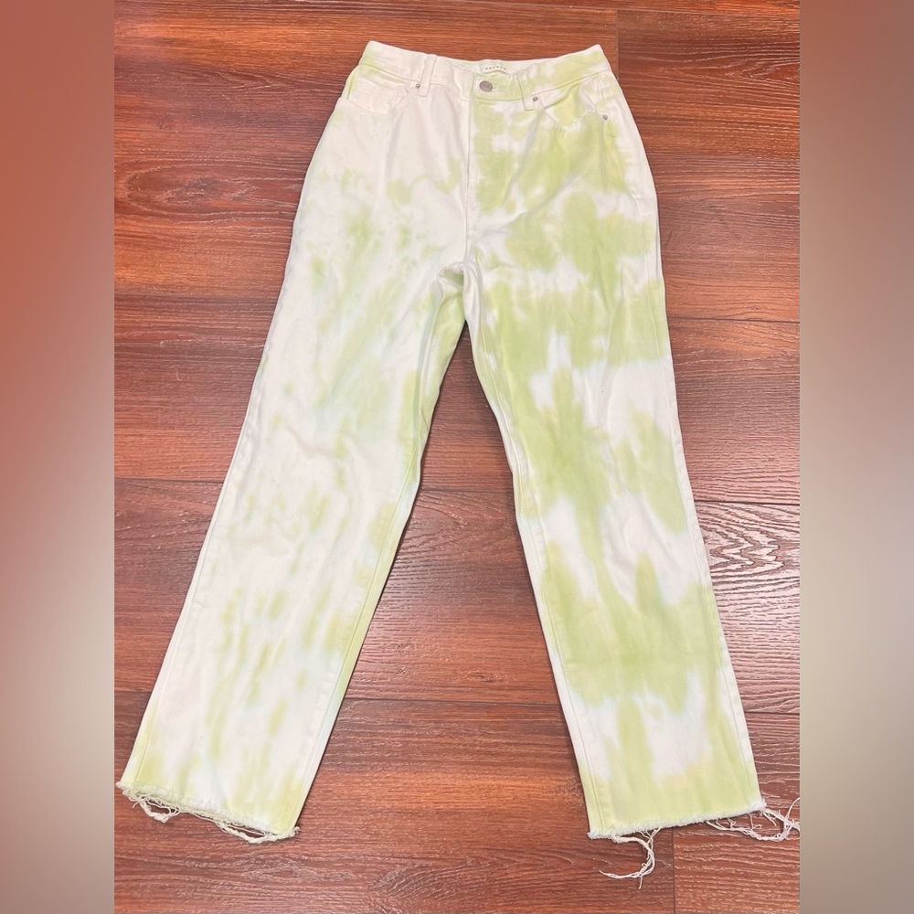 PacSun Lime Tie Dye High Rise Straight Jeans Womens 25x24 Raw Hem Button Fly